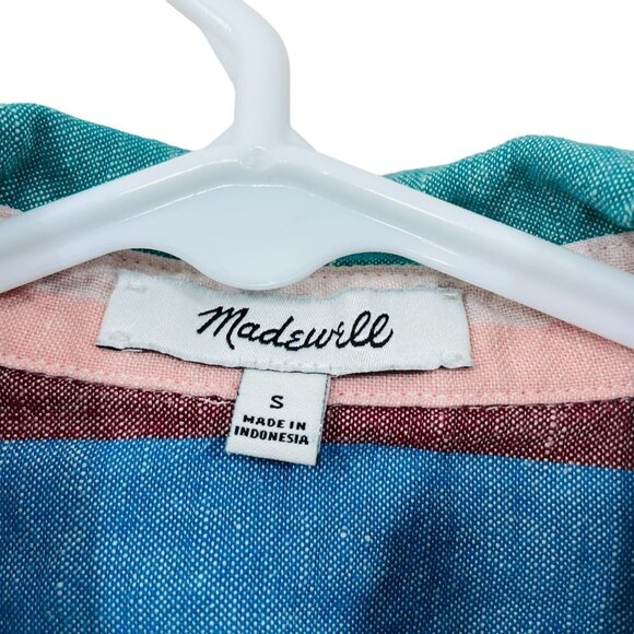 Madewell Size Small Shirt Dress Flagstaff Stripe Pink Blue Linen Blend #L8751 - Picture 5 of 7